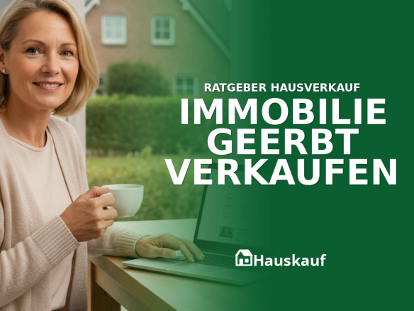 Person prüft am Laptop die Online-Immobilienbewertung eines geerbten Hauses, um das geerbte Haus zu verkaufen