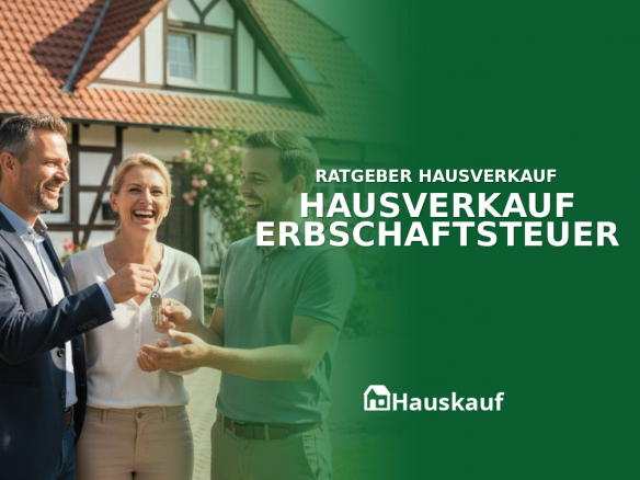 Ein Paar übergibt lächelnd die Schlüssel eines Einfamilienhauses nach erfolgreichem Hausverkauf und Klärung der Erbschaftsteuer.