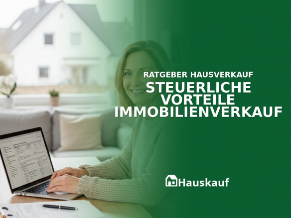 Eine Person prüft steuerliche Vorteile beim Hausverkauf am Laptop.