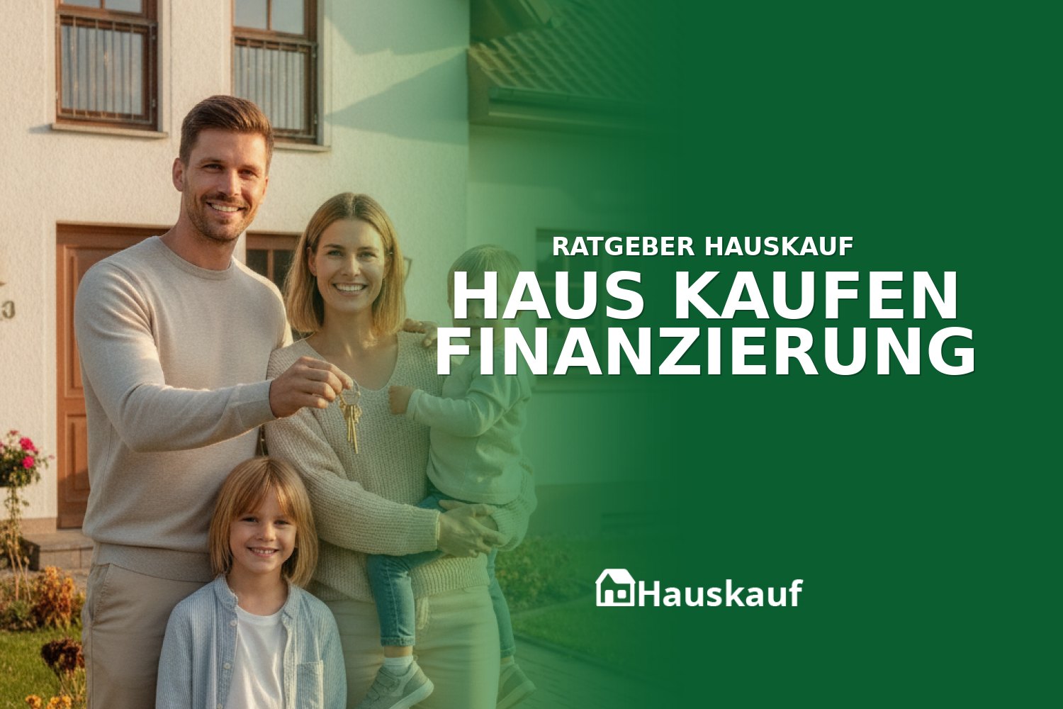 Glückliche Familie vor ihrem neuen Haus, symbolisiert eine erfolgreiche Haus kaufen Finanzierung.