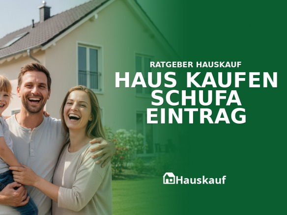 Glückliche Familie vor ihrem neuen Haus, ein Symbol für den erfolgreichen Hauskauf trotz Schufa-Eintrag