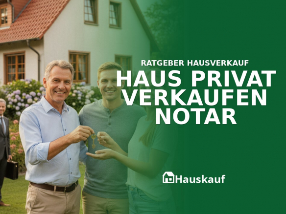 Erfolgreicher privater Hausverkauf: Ein Paar übergibt lächelnd Hausschlüssel, nachdem der Notarvertrag unterzeichnet wurde.