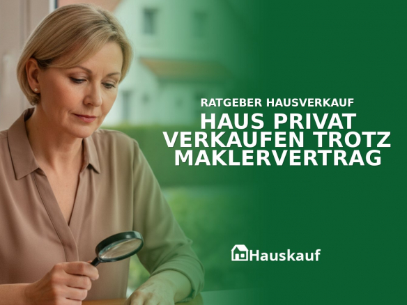 Eine Person prüft einen Maklervertrag, um ein Haus privat verkaufen zu können.