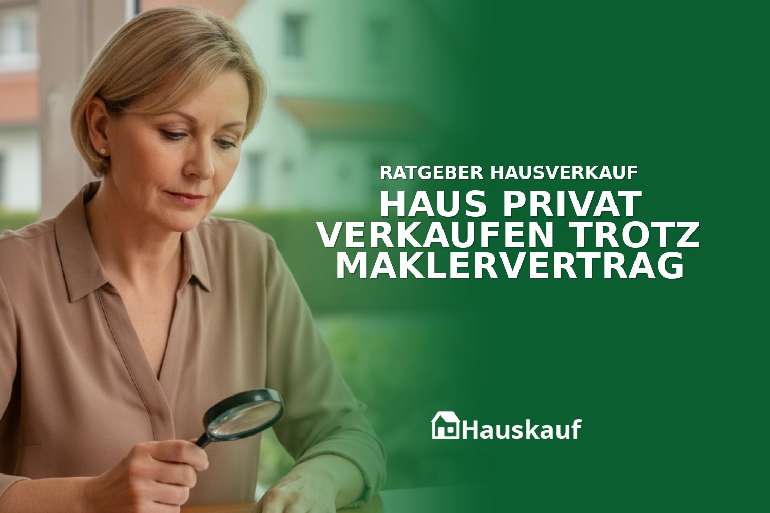 Eine Person prüft einen Maklervertrag, um ein Haus privat verkaufen zu können.