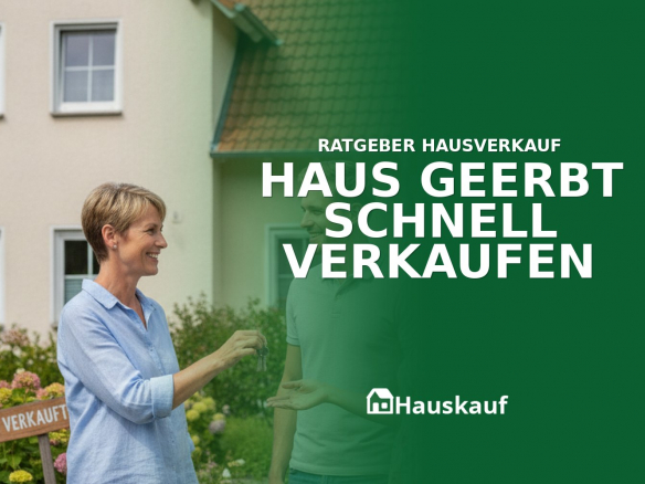 Zufriedenes Paar übergibt Schlüssel nach dem schnellen Verkauf eines geerbten Hauses.