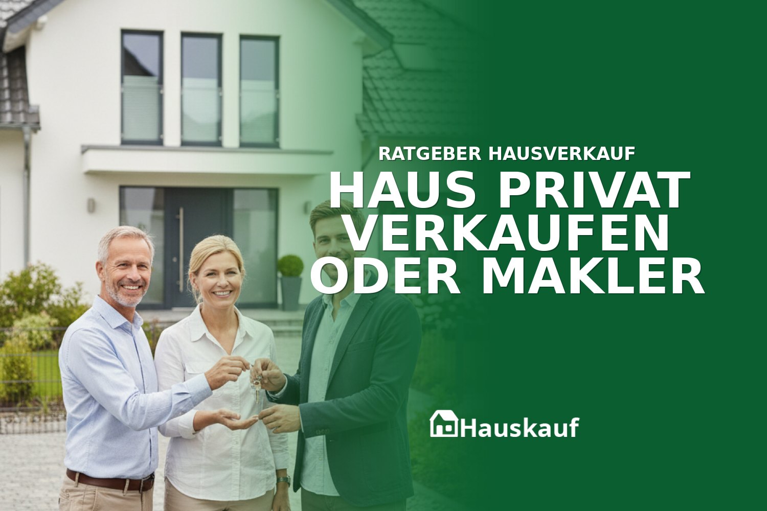 Ein glückliches Paar übergibt lächelnd die Schlüssel nach einem erfolgreichen Haus privat verkaufen oder mit Makler.