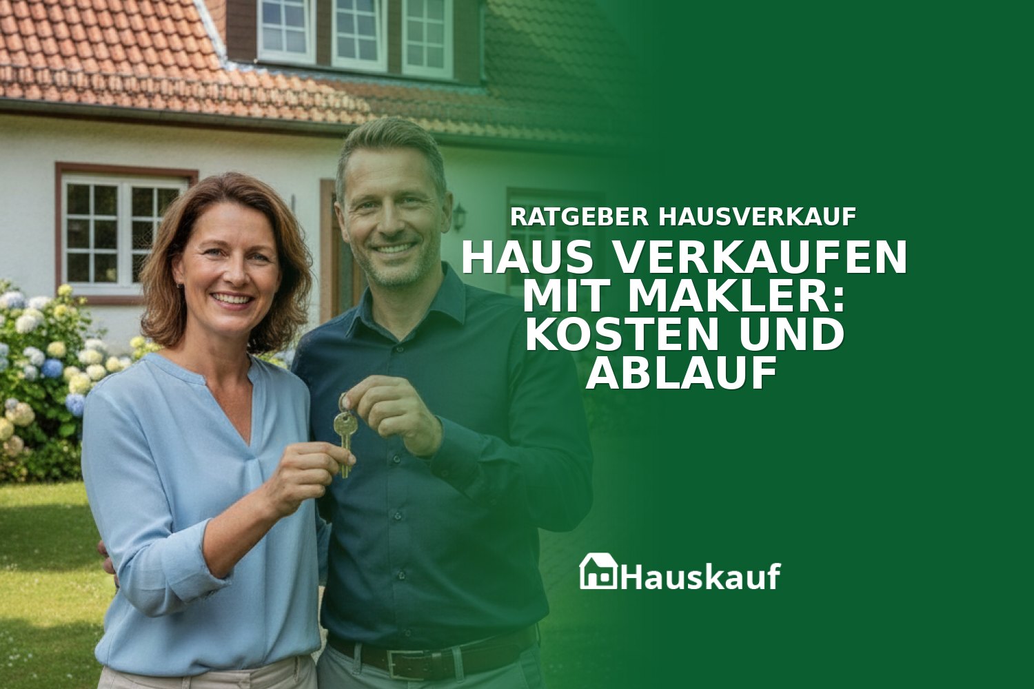 Zufriedenes Paar übergibt Hausschlüssel nach erfolgreichem Haus verkaufen mit Makler.